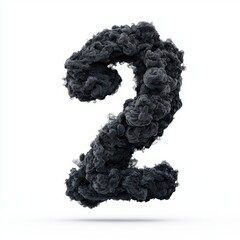 Wall Mural - Number 2 made of dark factory smoke with thick curling pollution plumes isolated on a clean white background