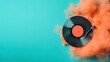 © medalinebow - Vibrant Vinyl Record Surrounded by Colorful Smoky Dust on Bright Background