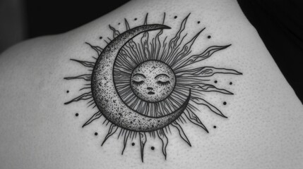 Canvas Print - Sun and Moon Tattoo Design