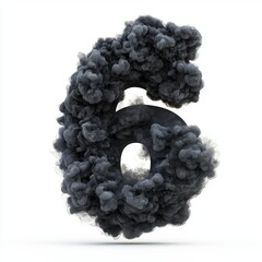 Sticker - Number 6 made of dark factory smoke with thick curling pollution plumes isolated on a clean white background