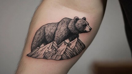 Canvas Print - Bear Tattoo on Mountains - Majestic Ink