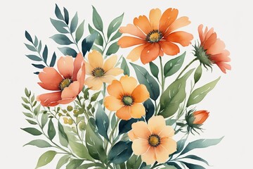 Wall Mural - there is a painting of a bouquet of flowers with leaves