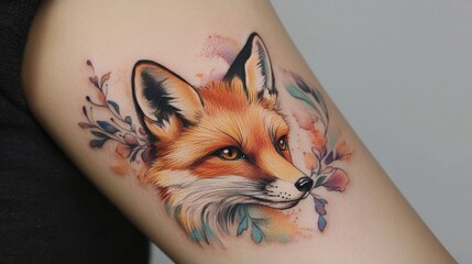 Canvas Print - Stunning Fox Tattoo with Floral Design