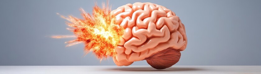Fototapete - Brain exploding with red fire erupting from inside in a dramatic visual representation