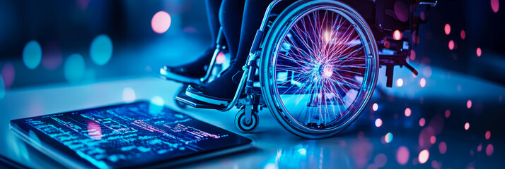 Accessibility tech: Wheelchair user with data display