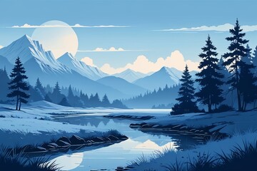 Wall Mural - there is a mountain scene with a river and trees