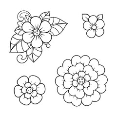 Wall Mural - set of mehndi flower pattern for henna drawing and tattoo. decoration in ethnic oriental, indian sty