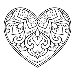 Wall Mural - mehndi flower pattern in form of heart for henna drawing and tattoo. decoration in ethnic oriental, 