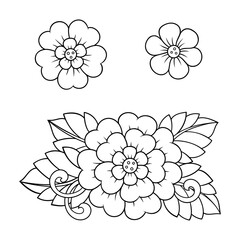 Wall Mural - set of mehndi flower pattern for henna drawing and tattoo. decoration in ethnic oriental, indian sty