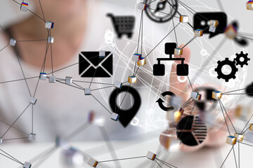 Aufkleber - Neural network 3D illustration. Big data and cybersecurity