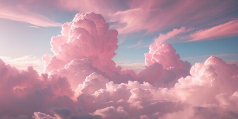 Canvas Print - Soft Pink Clouds in a Pastel Sky with Abstract Nature Art Aesthetic and Space for Text Overlay in a Blurred Focus Environment