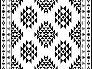 Wall Mural - Southwest Aztec geometric Native American Mexican Navajo tribal ethnic boho indian texture ornament seamless pattern fabric black and white design vector for woven textile printing blanket rug carpet 