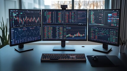 Fototapete - A top-down view of a modern desk setup featuring sleek design and multiple accessories.