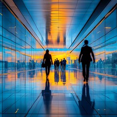 Aufkleber - Spacious futuristic corporate corridor featuring mirrors, ideal for modern business environments.