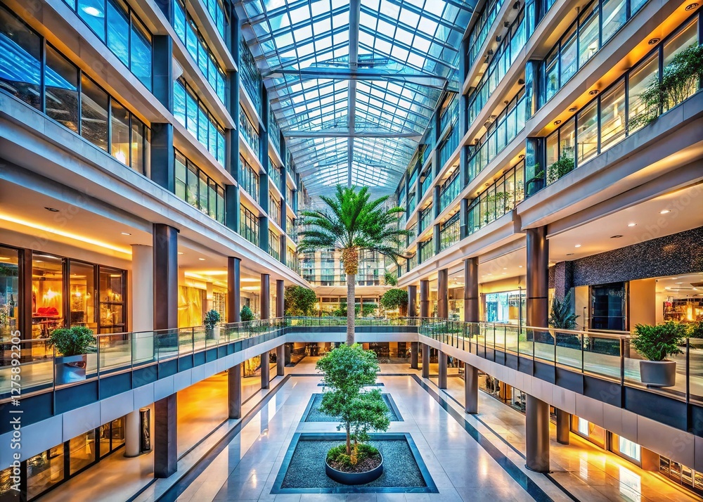 Modern Shopping Mall Interior: Glass Atrium & Spacious Design Stock ...