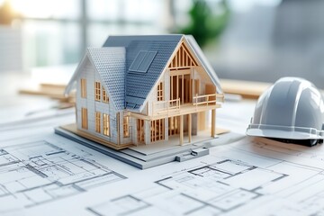 Fototapete - Modern architectural workspace featuring a detailed house design in a visually appealing image.