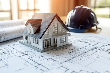 Aufkleber - Modern architectural workspace featuring a detailed house design in a high-quality image.