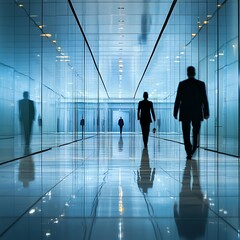 Poster - A sleek, modern passageway featuring minimalistic design and glass elements, ideal for contemporary architecture visuals.