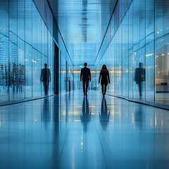 Poster - A modern, minimalistic passageway featuring sleek glass elements, ideal for contemporary architectural designs.