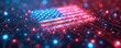 © Pete - Electronic voting USA election concept. Abstract US flag, futuristic technology with glowing circuits. Digital datum system, artificial intelligence, information cyberspace with statistic chart