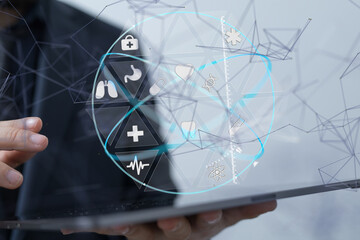 Leinwandbilder -  Ui icon medical in hospital with medical technology network concept - neural network exposure digital