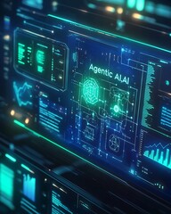 Leinwandbilder - High-tech digital dashboard image featuring Agentic AI technology for innovative solutions.