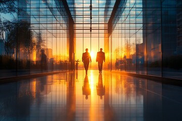 Aufkleber - Modern business hallway featuring expansive glass architecture and sleek design elements.