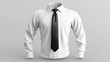 © Nari - Men white shirt with long sleeve and necktie. Mockup of clothes for office suit with formal shirt and neck ties. Vector realistic set of 3d male garment in business professional style, satin cravats