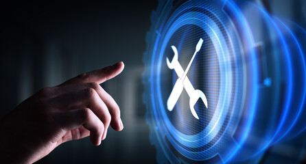 Fototapete - Support button on virtual screen. Customer service and communication concept.