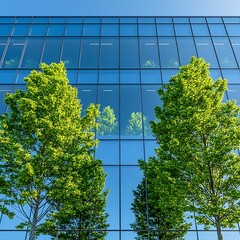 Aufkleber - Modern eco-conscious corporate headquarters featuring a glass facade design.