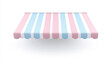 © Nari - Shop, cafe or market canopy, awning with white, blue and pink stripes. Striped sunshade for grocery, candy store or stall with ice cream or cotton candy, vector realistic 3d. 3D Illustration