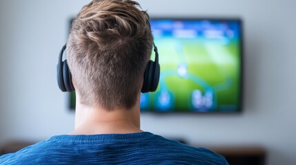 Wall Mural - A man using the computer for work or games
