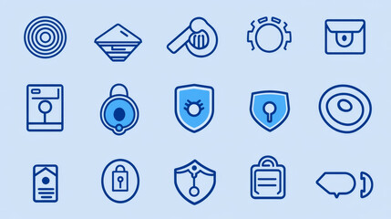 Wall Mural - security icons, simple vector outline set. eye or video surveillance, key or secret access password,