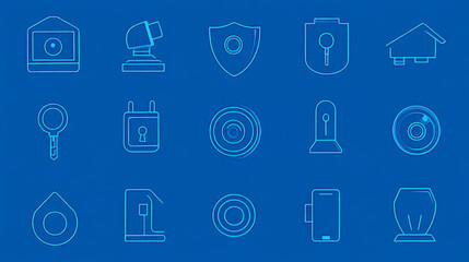 Wall Mural - security icons, simple vector outline set. eye or video surveillance, key or secret access password,