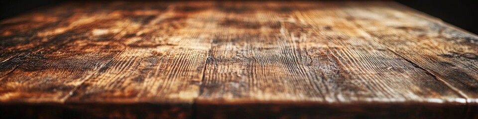 Wall Mural - Close-up shot of a wooden table against a dark backdrop