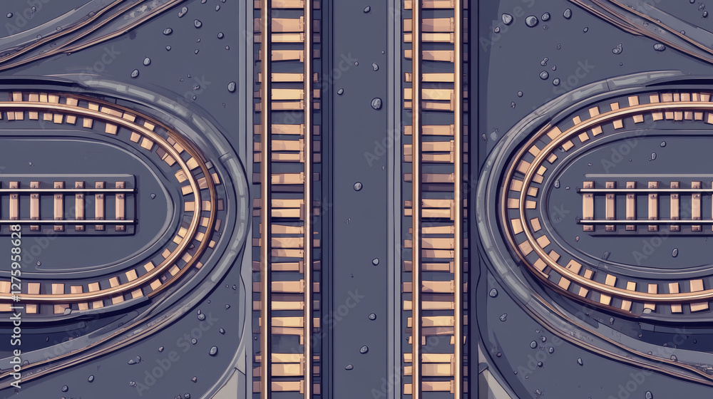 Train rails top view, railway track, straight, curve and wavy path, for ...