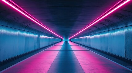 Wall Mural - A futuristic tunnel with glowing neon lines receding into the distance, symbolizing advancement.