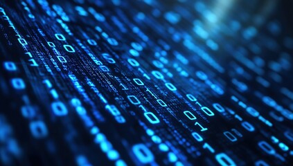 Digital Streams: Binary Code Flows Dynamically, Creating a Visual Symphony of Data Processing in Cyberspace.