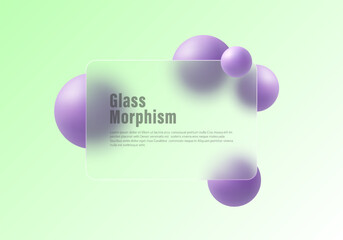 Wall Mural - Abstract background in glass morphism style. Transparent partition with spheres.