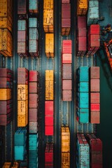 Wall Mural - Aerial View of Colorful Shipping Containers in Industrial Port for Global Trade and Logistics