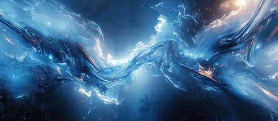 Wall Mural - Abstract Cosmic Energy Flow in Space with Swirling Blue and White Light Patterns and Starry Background