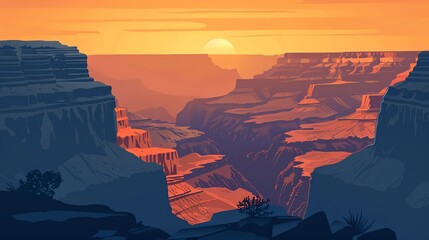 Wall Mural - A stylized illustration of the Grand Canyon at sunset.