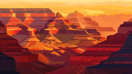 Wall Mural - A stylized illustration of the Grand Canyon with colorful layers of rock.