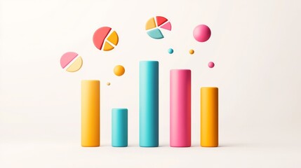 Leinwandbilder - D bars and pie chart graphics in vivid colors, floating in space against a neutral backdrop for a visually impactful design