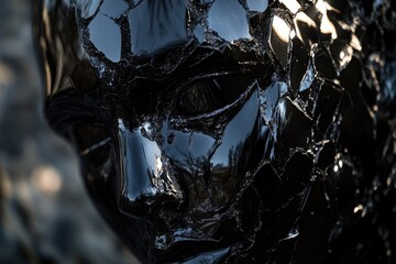 A close-up view of a metal sculpture depicting a man's face