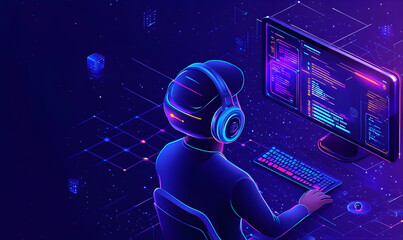 VR Programmer Working on Computer
