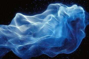 Wall Mural - abstract blue wave of light particles against black background creating a futuristic and ethereal di