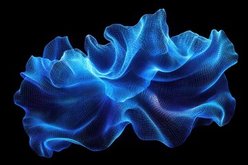 Wall Mural - abstract blue wave form with glowing lines on black background - futuristic digital art and technolo