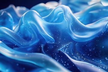 Wall Mural - Abstract Blue Waves with Sparkling Particles Creating a Dreamlike and Ethereal Atmosphere in a Fluid Motion