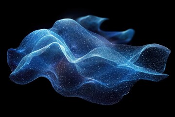 Wall Mural - abstract blue wave of light particles on black background creating a futuristic and ethereal digital